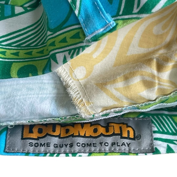 Loudmouth Men’s Golf Shorts Size 34 Flat Front Retro Tiki Hawaiian Tribal Green - Picture 4 of 6